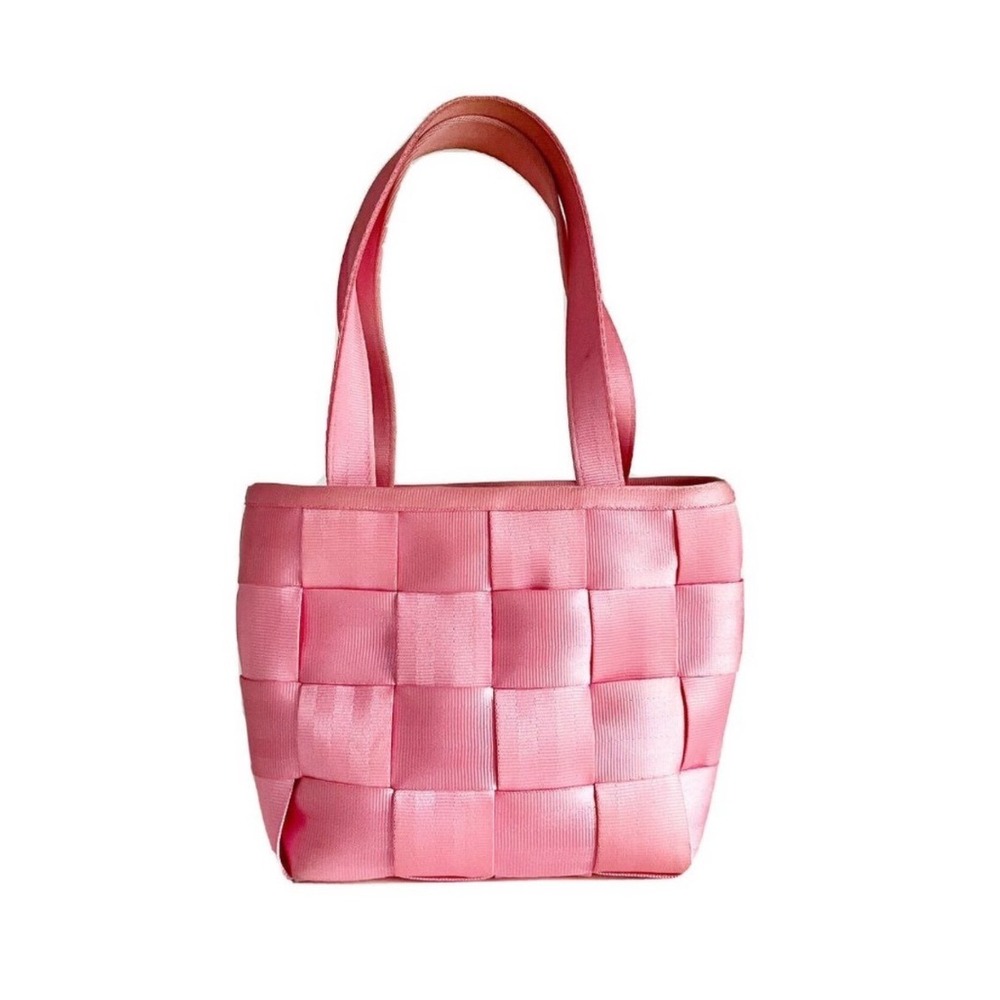 Harveys Tote Bag Womens Small Pink Woven Seatbelt Webbing Magnetic Snap Closure